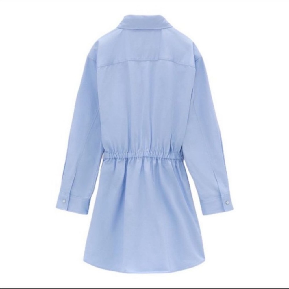 ZARA BLOGGER FAVE Light Blue Linen Blend Snap Long Sleeve Shirtdress Shirt Dress - Picture 8 of 15